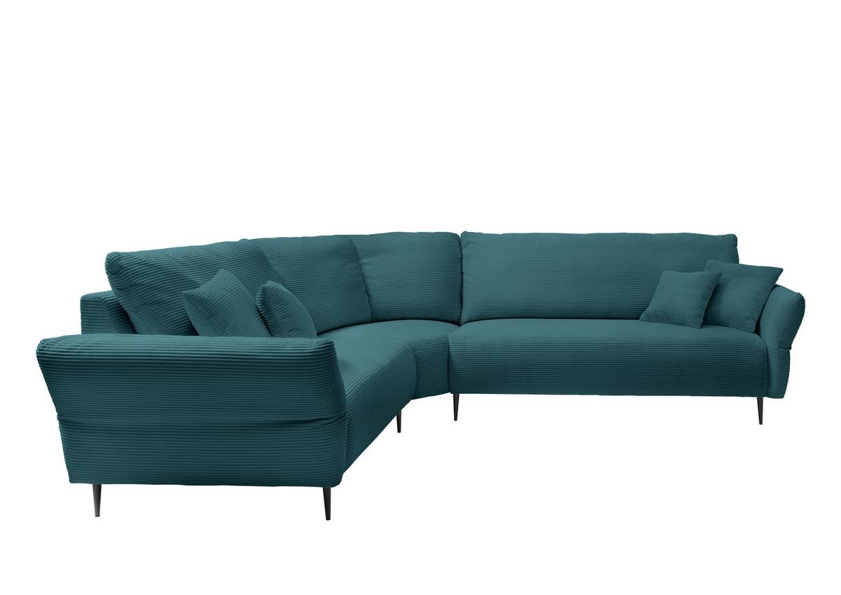 Ecksofa Vanilla Petrol S: 256x294 cm - Petrol/Schwarz, Design, Textil (256/294cm) - Livetastic