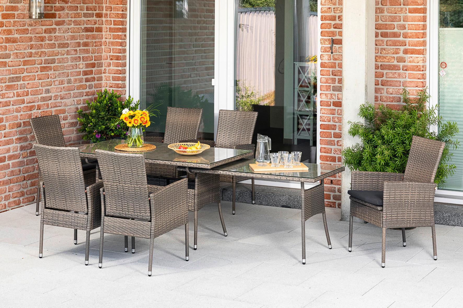 Gartengarnitur 13-tlg Sevilla Kunststoff/aluminium Mit Kissen - Braun, MODERN, Glas/Kunststoff - Gardenson