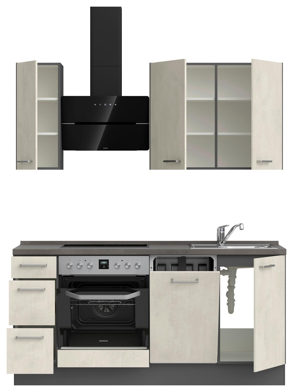 Kuchynská linka 180cm biely betón/ bridlicová šedá - biela/farba ušľachtilej ocele, Modern, kov/kompozitné drevo (180cm) - Nobilia