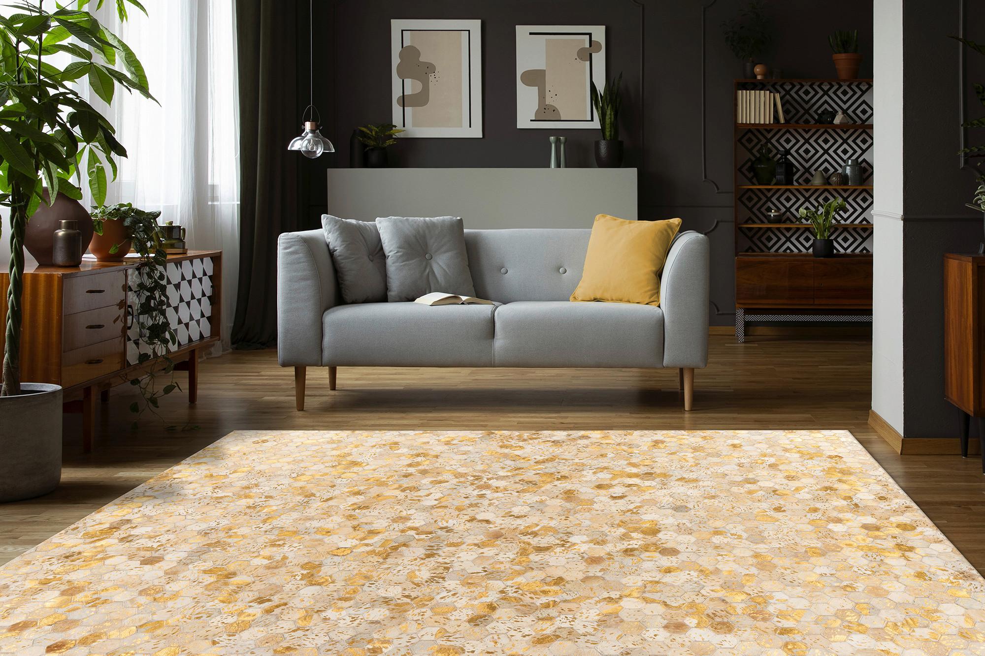 Lederteppich Ravi 400 - Goldfarben, KONVENTIONELL, Leder (160/230cm)