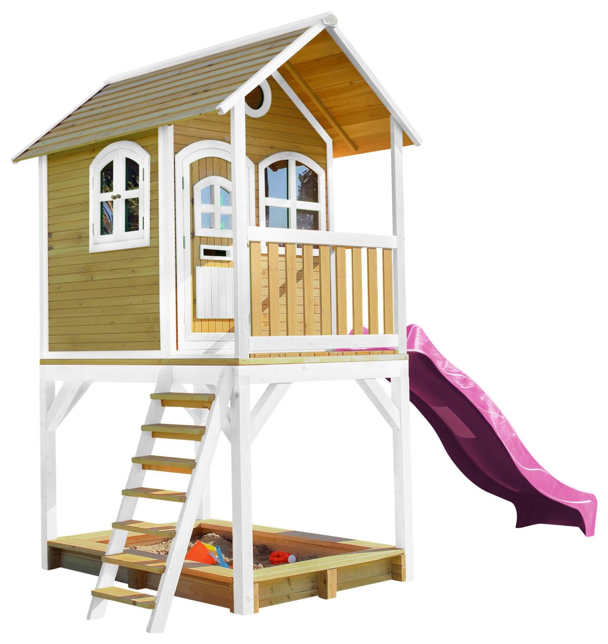 Spielhaus Sarah Braun/Lila/Weiß B: 370 cm - Lila/Braun, KONVENTIONELL, Holz/Kunststoff (370/291/191cm) - Ambia Garden