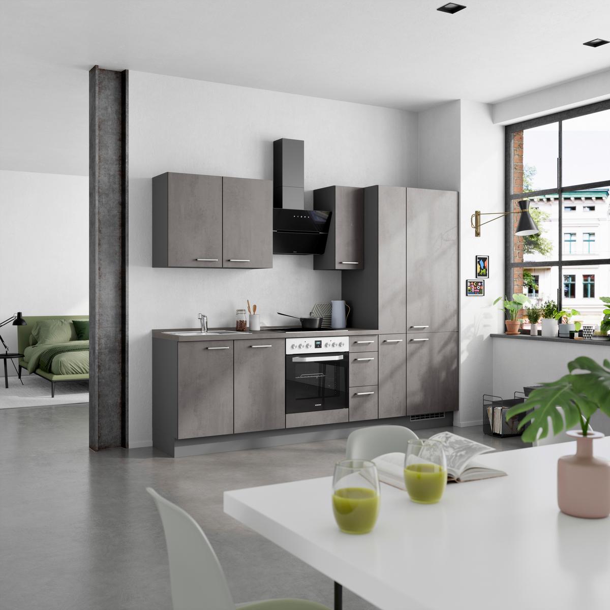 Kuchynská linka 270 cm, bridl.šedý betón/bridl.šedá - farba ušľachtilej ocele/bridlicová, Modern, kov/kompozitné drevo (270cm) - Nobilia