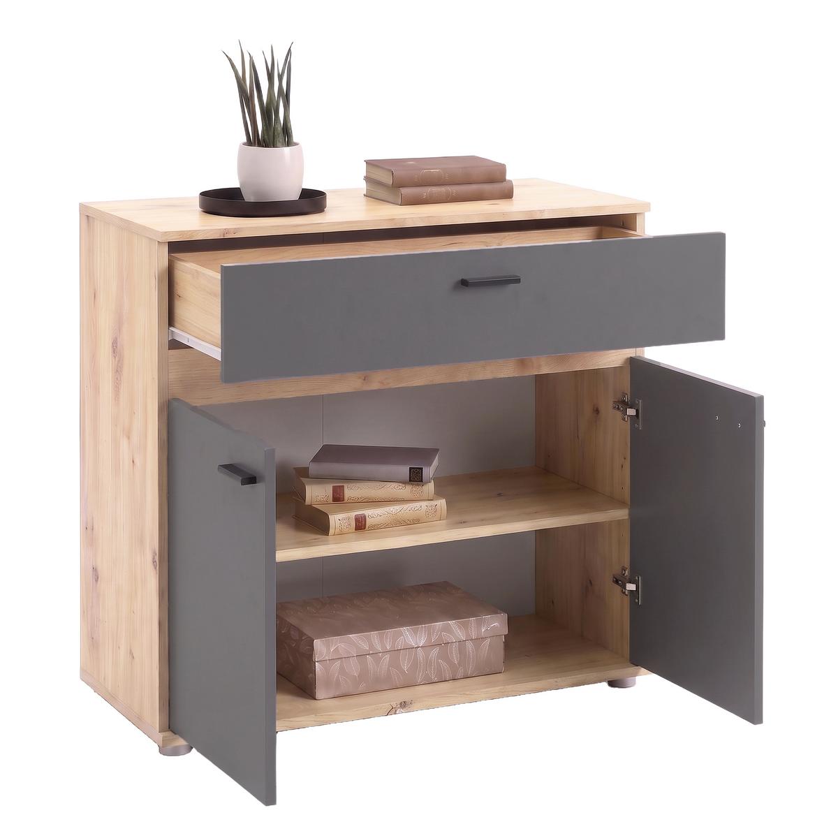 Kommode Carmen 2 Anthrazit/Eichefa. B: 80,2 cm - Eichefarben/Anthrazit, Trend, Holzwerkstoff (80,2/80/35cm) - Based