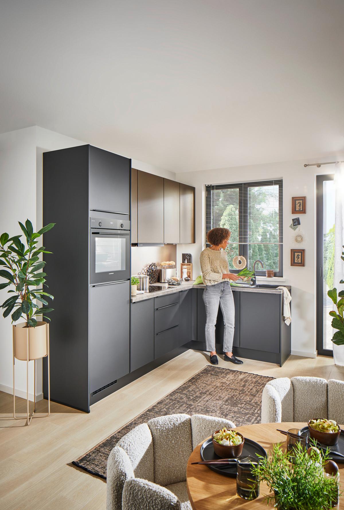 Eckküche Pn210/205 - Taupe/Schwarz, Basics, Holzwerkstoff (264/178cm) - Pino