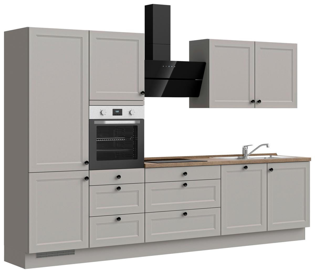 Kuchynská linka 330 cm, kamenná sivá supermatná - čierna/sivá, Modern, kov/kompozitné drevo (330cm) - Nobilia