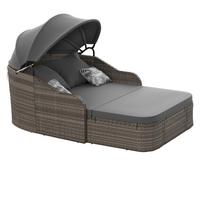 Sonneninsel Rio Grau/schwarz Metall/kunststoff/textil +dach - Schwarz/Grau, MODERN, Kunststoff/Textil (206/132/64cm) - Beldano