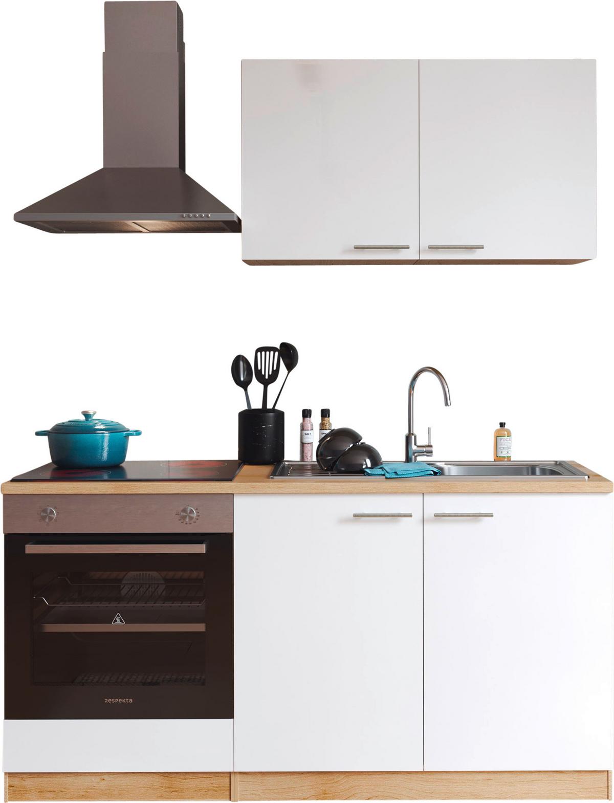 Miniküche Merle Weiß B: 160 Cm - Eichefarben/Weiß, Design, Holzwerkstoff (160cm) - Respekta