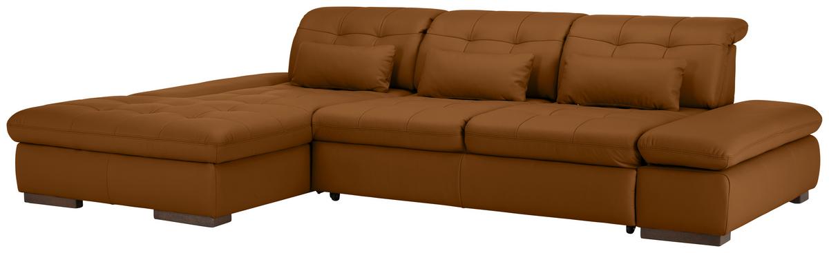 Rohová sedačka SANFINO, ľavá, tmavooranžová pravá koža - tmavooranžová/chrómová, Konventionell, kov/koža (199/79-96/305cm) - Premium Living