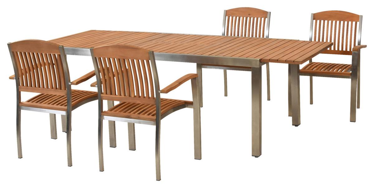 Gartenset Keros - Silberfarben/Naturfarben, MODERN, Holz/Metall - Gardenson