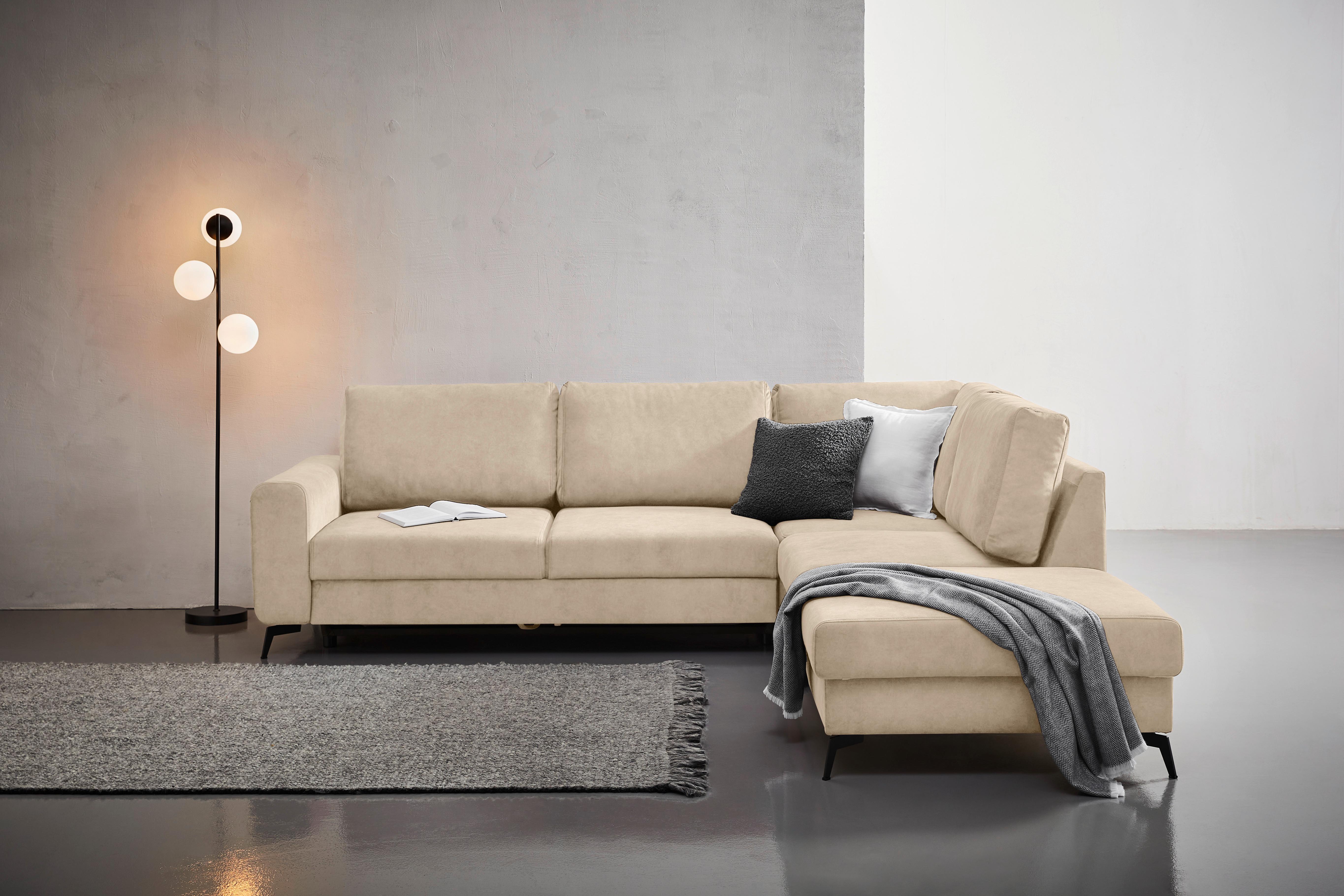 Ecksofa Mit Schlaffunktion Adesso Beige Chenille - Beige/Schwarz, KONVENTIONELL, Textil (275/257cm) - MID.YOU