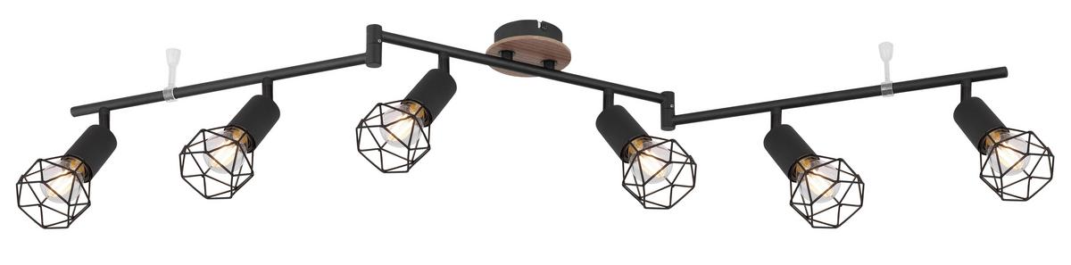 Strahler 6-flammig Verstellbar L: 116 Cm - Schwarz/Braun, Basics, Holz/Metall (116/10/24,5cm) - Globo
