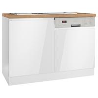 Spülenunterschrank Monza B: 120 cm Weiß/Eiche Dekor - Weiß Hochglanz/Eiche Wotan, LIFESTYLE, Holzwerkstoff (120/86/60cm) - Held