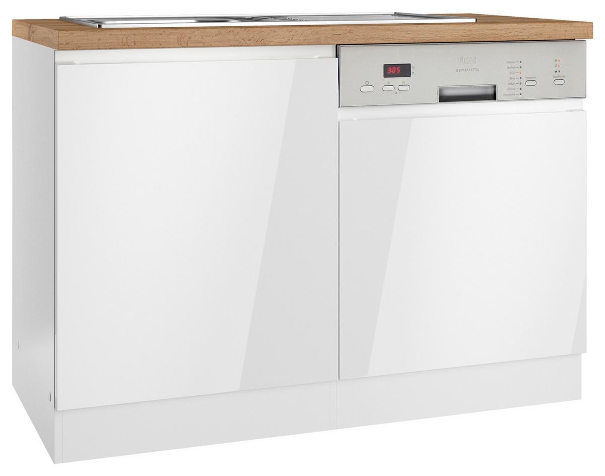 Spülenunterschrank Monza B: 120 cm Weiß/Eiche Dekor - Weiß Hochglanz/Eiche Wotan, LIFESTYLE, Holzwerkstoff (120/86/60cm) - Held