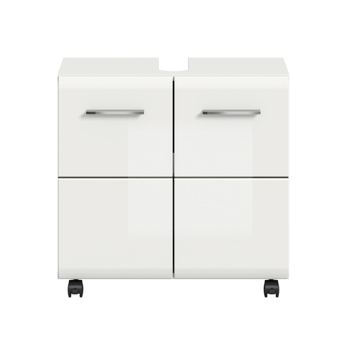 WASCHBECKENUNTERSCHRANK Ice Weiß/Weiß HG B: 60cm - Weiß Hochglanz/Schwarz, Trend, Holzwerkstoff (60/58/30cm) - MID.YOU