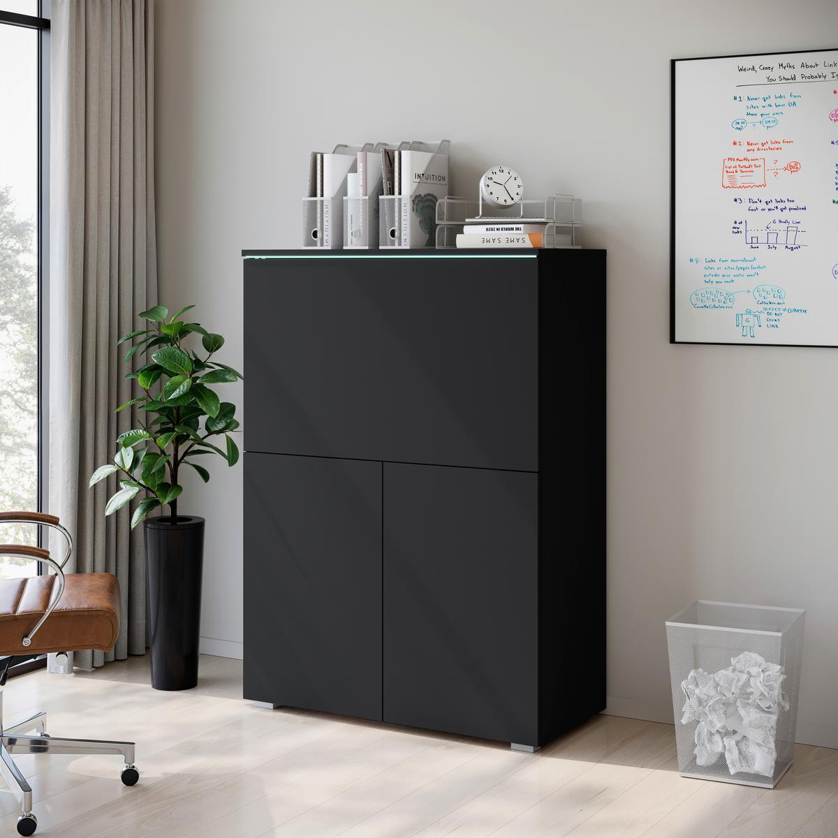 Sekretär Vera 90 Schwarz B: 90cm - Schwarz/Grau, Design, Holzwerkstoff (90/125,1/42cm) - P & B