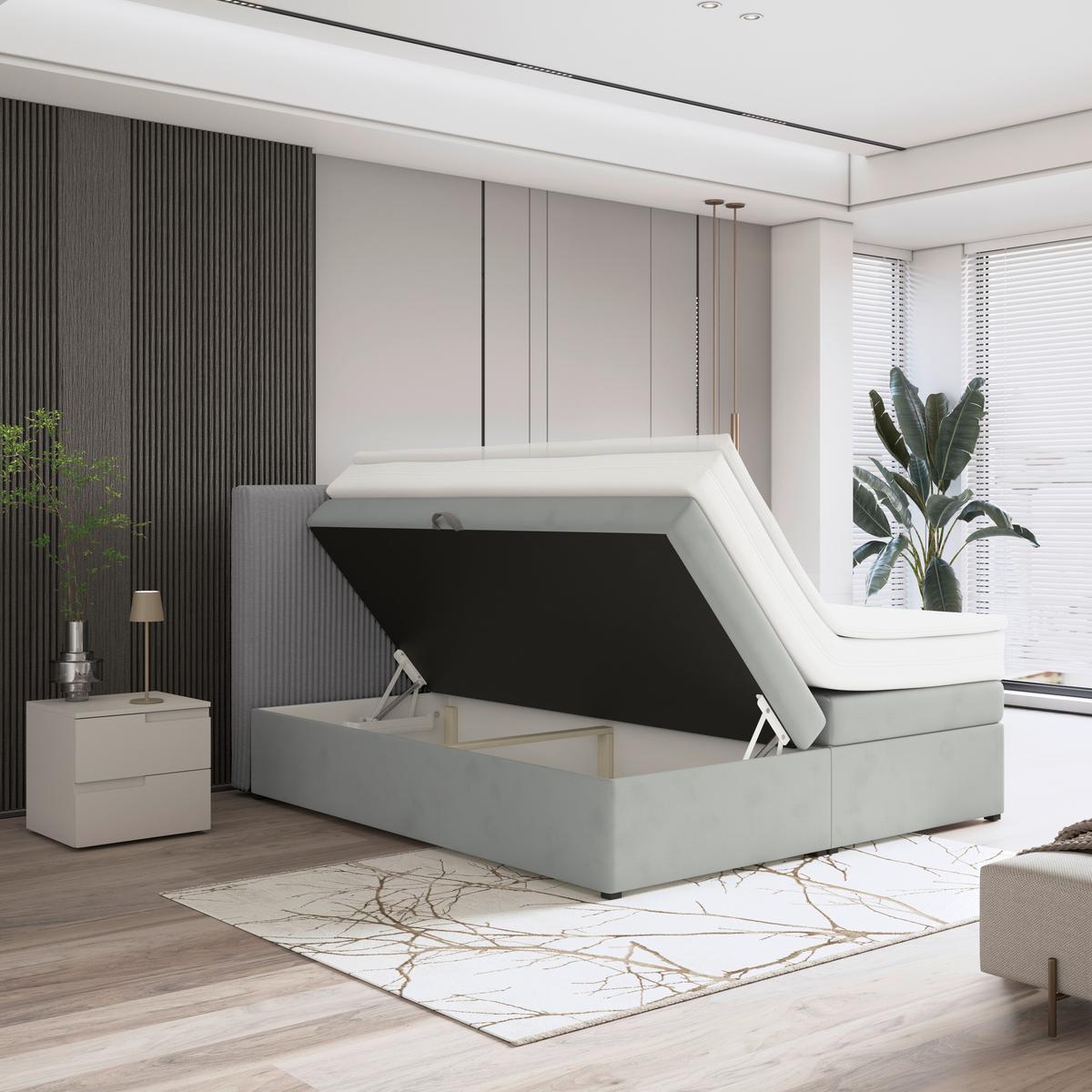 Boxspringbett Mit Topper M. Bettkasten 180x200 Cm Rossa - Silberfarben/Schwarz, MODERN, Holzwerkstoff/Textil (180/200cm)