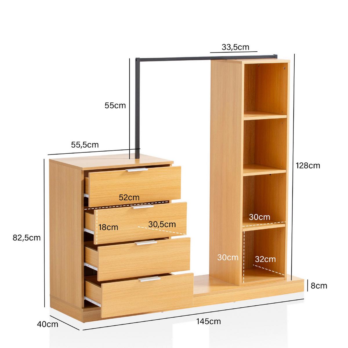 Šatna WL6.900 - barvy dubu, Design, kompozitní dřevo (145/136/40cm) - Livetastic