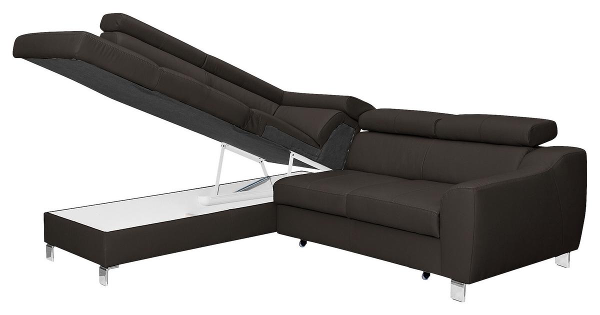 Ecksofa Aspen Dunkelbraun S: 208 Cm - Chromfarben/Dunkelbraun, Design, Leder/Textil (208/245cm) - Livetastic