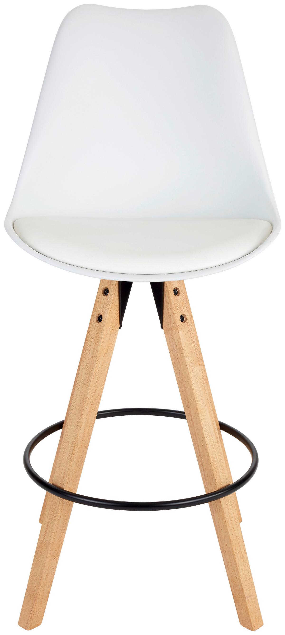 Barhocker mit Lehne Levi Weiß/Kautschukholz - Weiß/Naturfarben, MODERN, Holz/Kunststoff (48,5/111,5/55cm) - MID.YOU