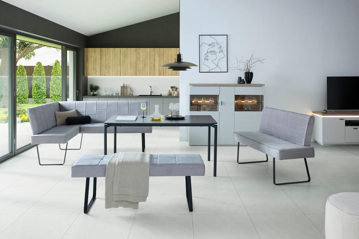 Eckbank Tilos Samt Hellgrau, S: 150x190 Cm - Hellgrau/Schwarz, KONVENTIONELL, Textil/Metall (150/190cm) - MID.YOU