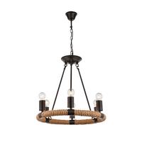 Hängeleuchte H: 126 cm 6-Flammig Kranzform - Schwarz, Natur, Naturmaterialien/Metall (49,5/126cm) - Globo