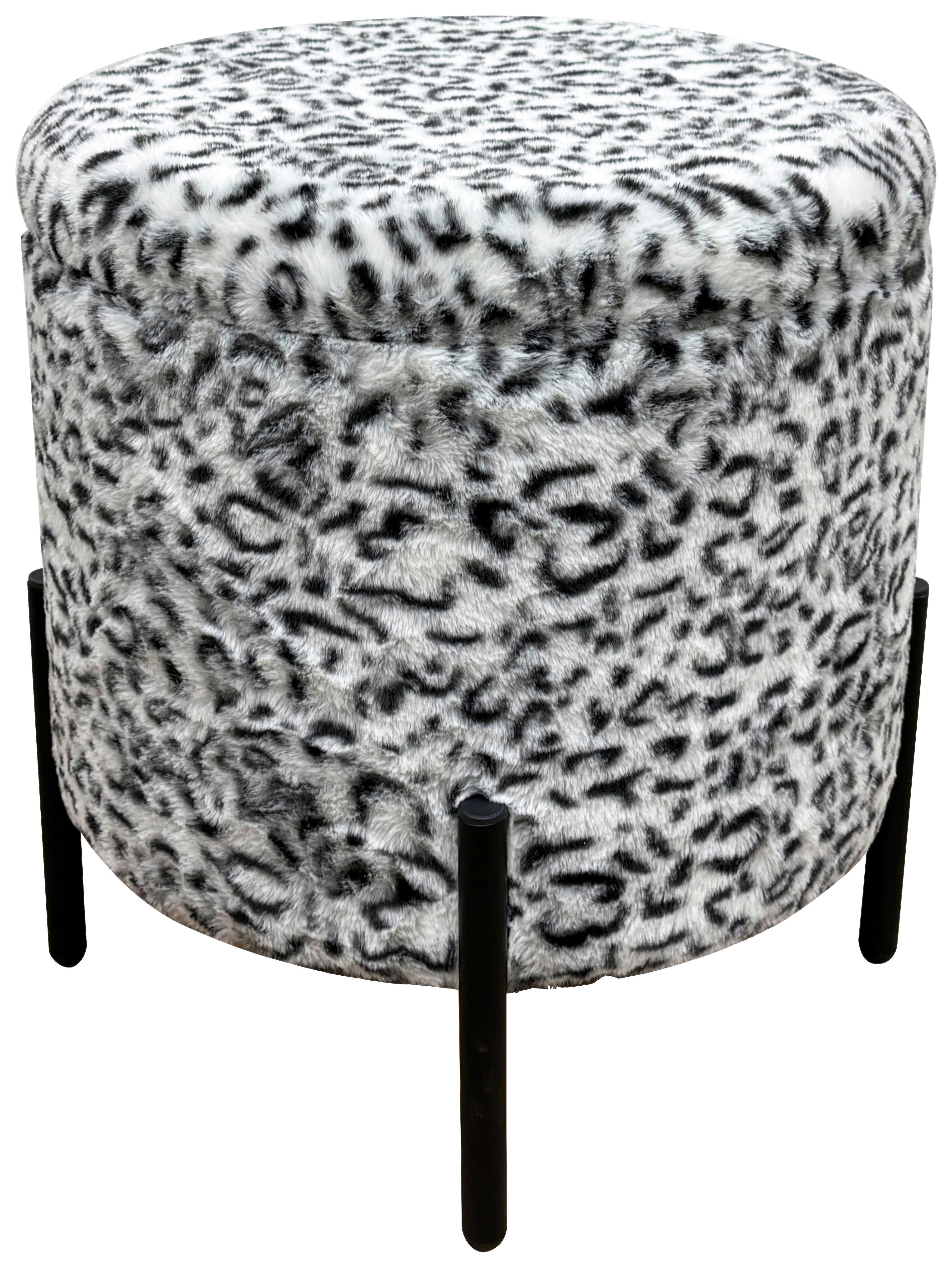 Leopardia taburetka LEO, biela/čierna umelá kožušina - čierna/biela, Lifestyle, kov/kompozitné drevo (38/38/43cm) - Mömax