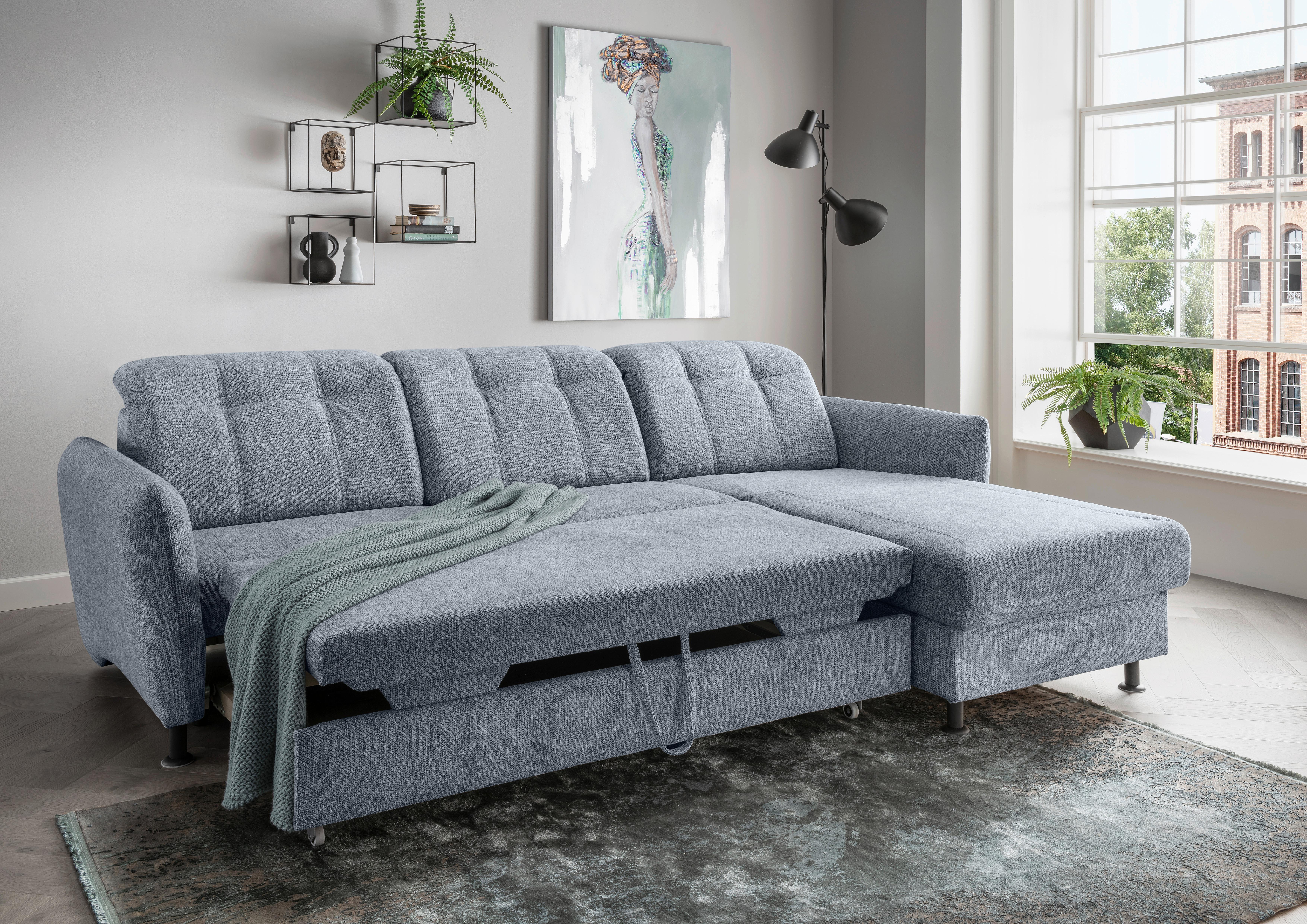 Ecksofa Minori Chenille Hellblau, S: 267x184 cm - Schwarz/Hellblau, MODERN, Textil (267/184cm) - Livetastic