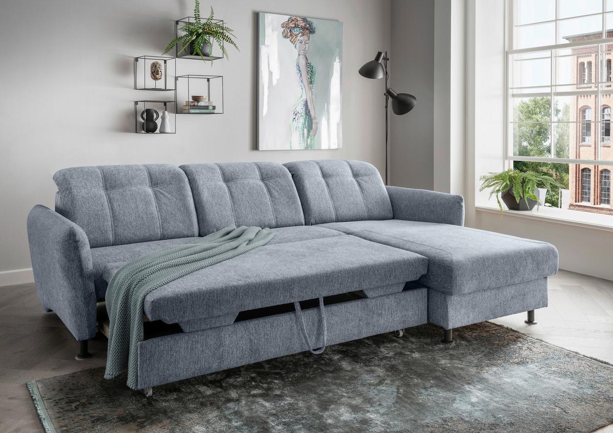 Ecksofa Minori Chenille Hellblau, S: 267x184 Cm - Schwarz/Hellblau, MODERN, Textil (267/184cm) - Livetastic