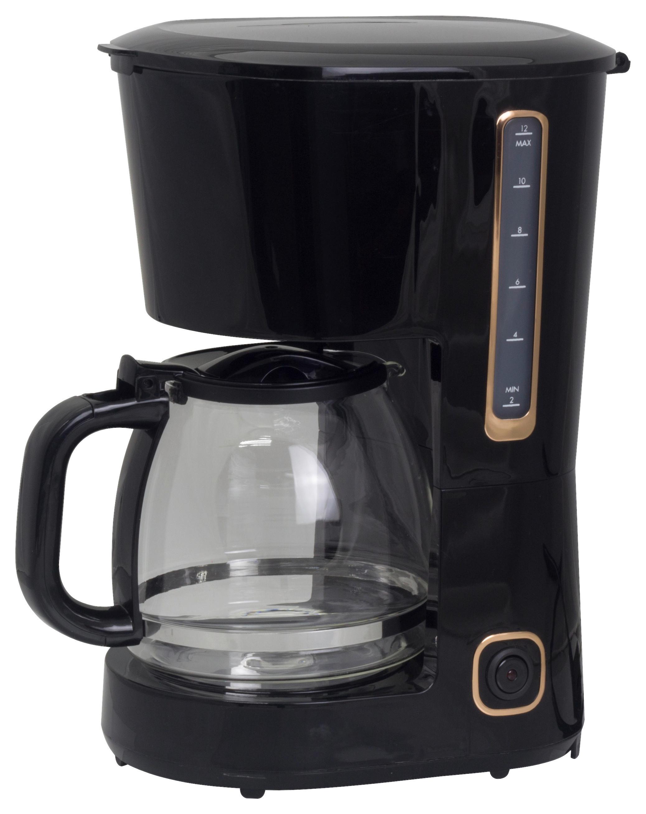 Filterkaffeemaschine Malina Glaskanne 12 Tassen - Goldfarben/Schwarz, KONVENTIONELL, Glas/Kunststoff (25/17,5/33cm) - Bono