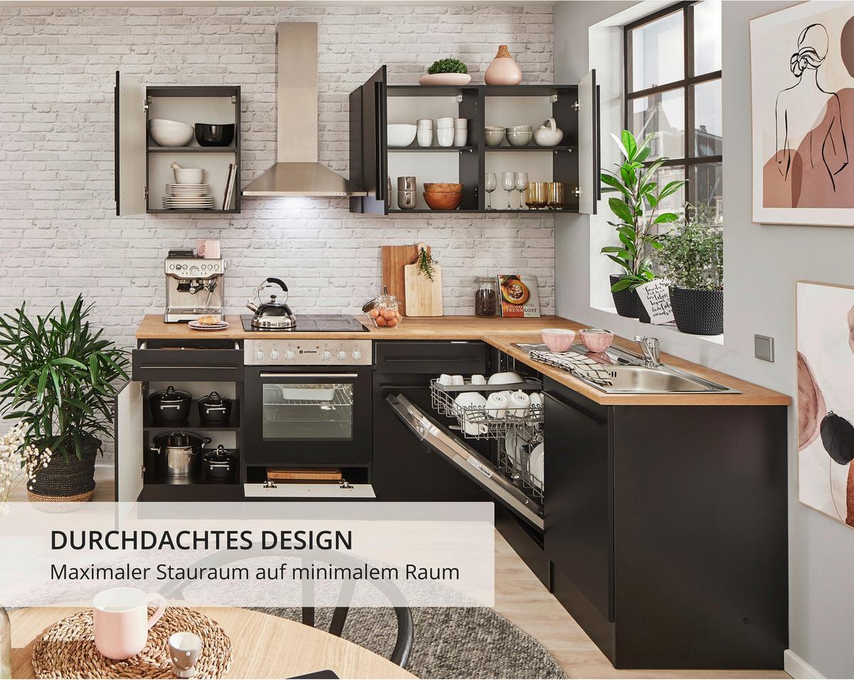 Eckküche Jazz 8 220 Schwarz S: 220x175 Cm - Eichefarben/Schwarz, LIFESTYLE, Holzwerkstoff (220/175/60/60cm) - MID.YOU