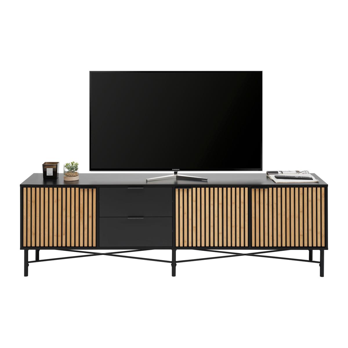 TV komoda MADRID - černá/barvy dubu, Moderní, kov/dřevo (195/60/40cm) - Mömax
