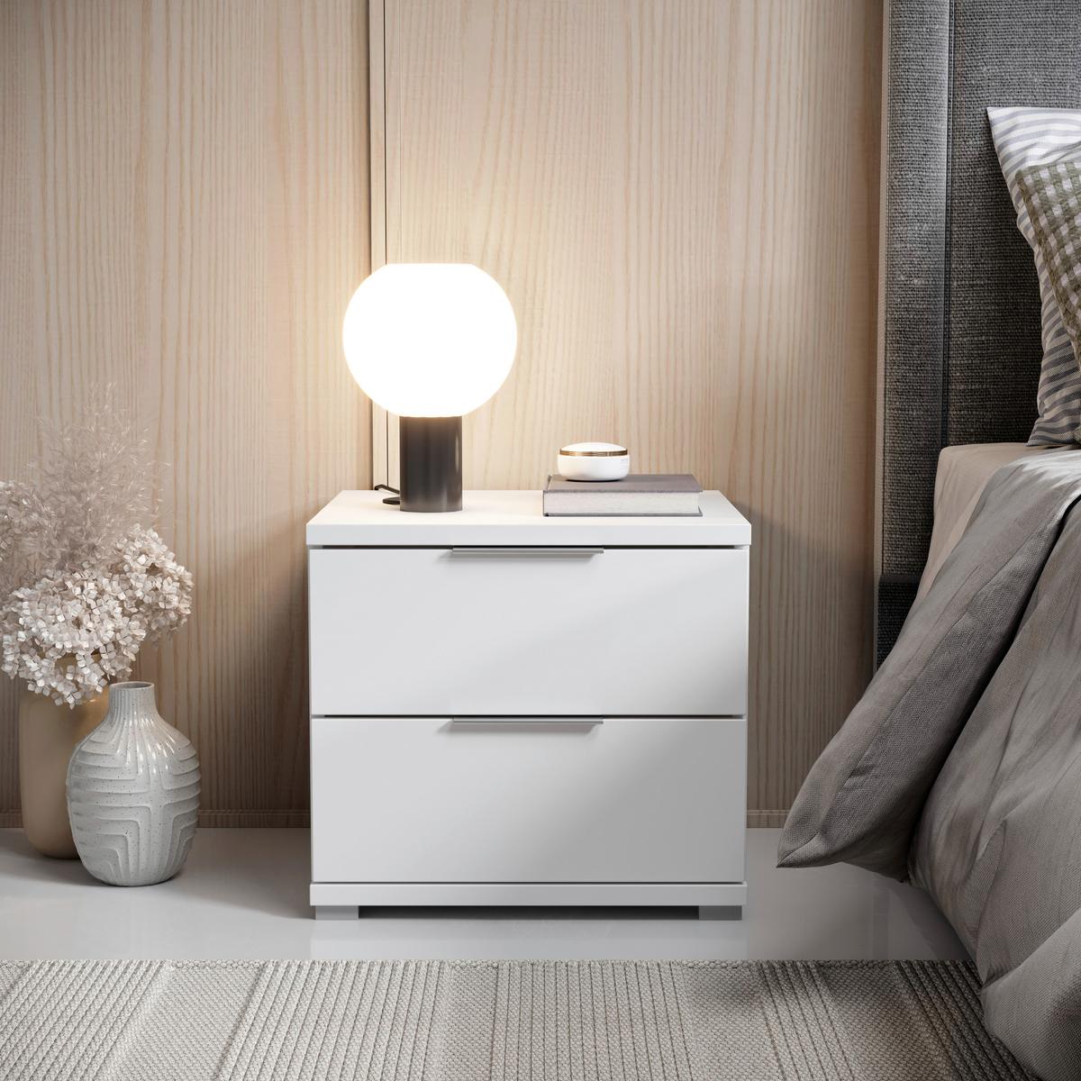 Nachtkästchen Smilla 2l W - Alufarben/Weiß, KONVENTIONELL, Holzwerkstoff (46/43/42cm)
