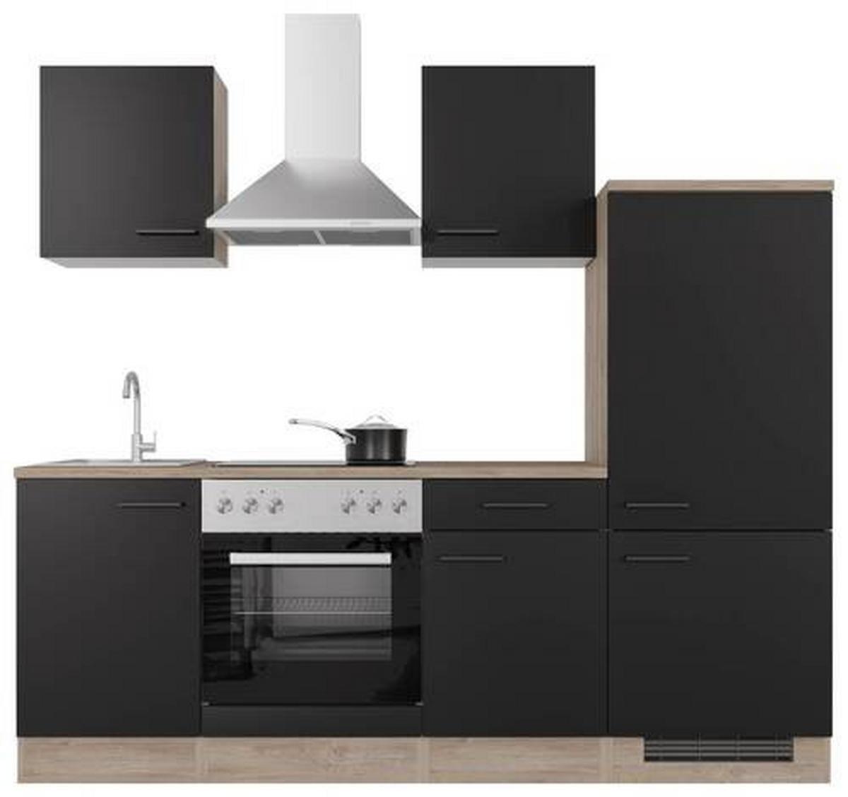 Küchenblock Capri Eiche/schwarz B: 220 Cm - Eichefarben/Schwarz, MODERN, Holzwerkstoff (220cm) - FlexWell