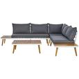 Loungegarnitur 3 -Teilig. Madeira aus Stahl/Holz mit Kissen - Dunkelgrau/Weiß, MODERN, Holz/Textil (90/30/70cm) - Beldano