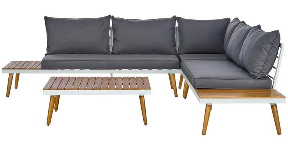 Loungegarnitur 3 -Teilig. Madeira aus Stahl/Holz mit Kissen - Dunkelgrau/Weiß, MODERN, Holz/Textil (90/30/70cm) - Beldano