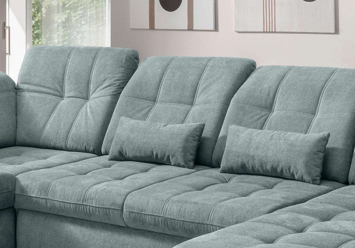Wohnlandschaft mit Bettkasten Rigatti Blau B: 387 cm - Blau/Schwarz, MODERN, Textil (252/387/184cm) - Livetastic