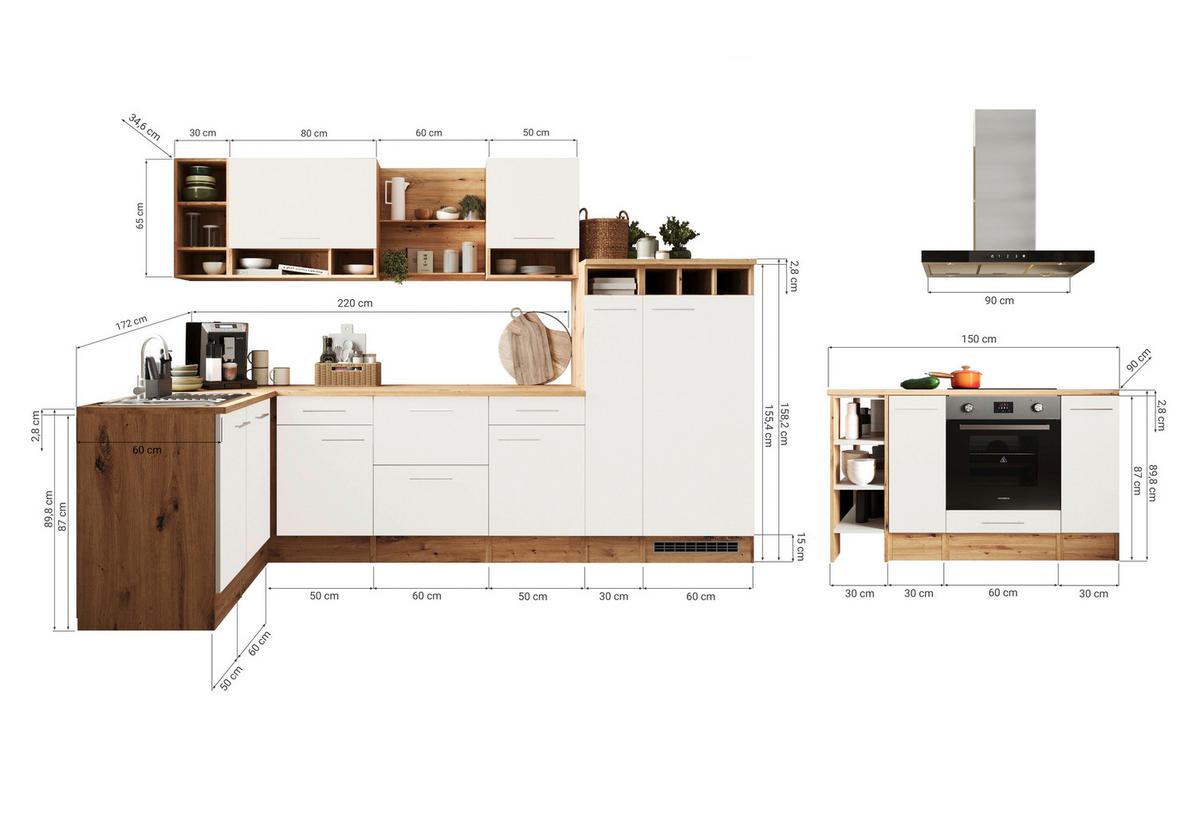 Eckküche Hilde Winkelküche 310 cm - Wildeiche/Weiß, Design, Holzwerkstoff (310/172cm) - Respekta
