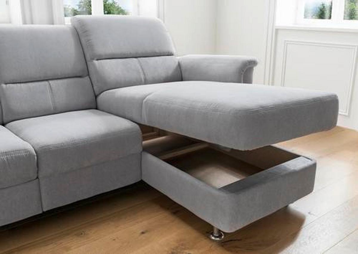 Ecksofa mit Relaxfunktion + USB Anschluss Parole, Mikrof. - Chromfarben/Silberfarben, MODERN, Textil (231/165cm) - Livetastic