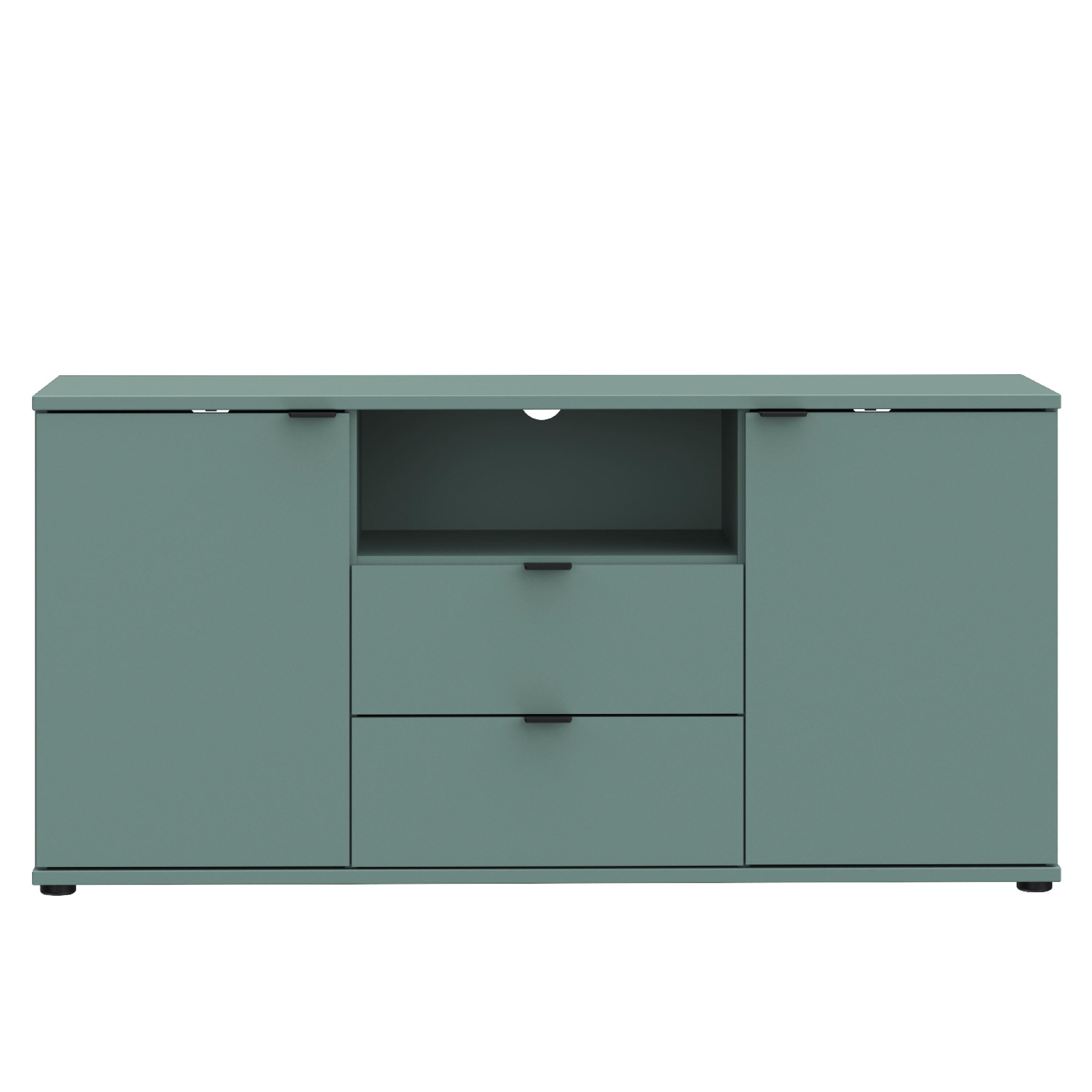 TV diel Ganymede, šalviovozelená, š: 130cm - čierna/šalviovozelená, Modern, kov/kompozitné drevo (129,8/63,1/41,3cm)
