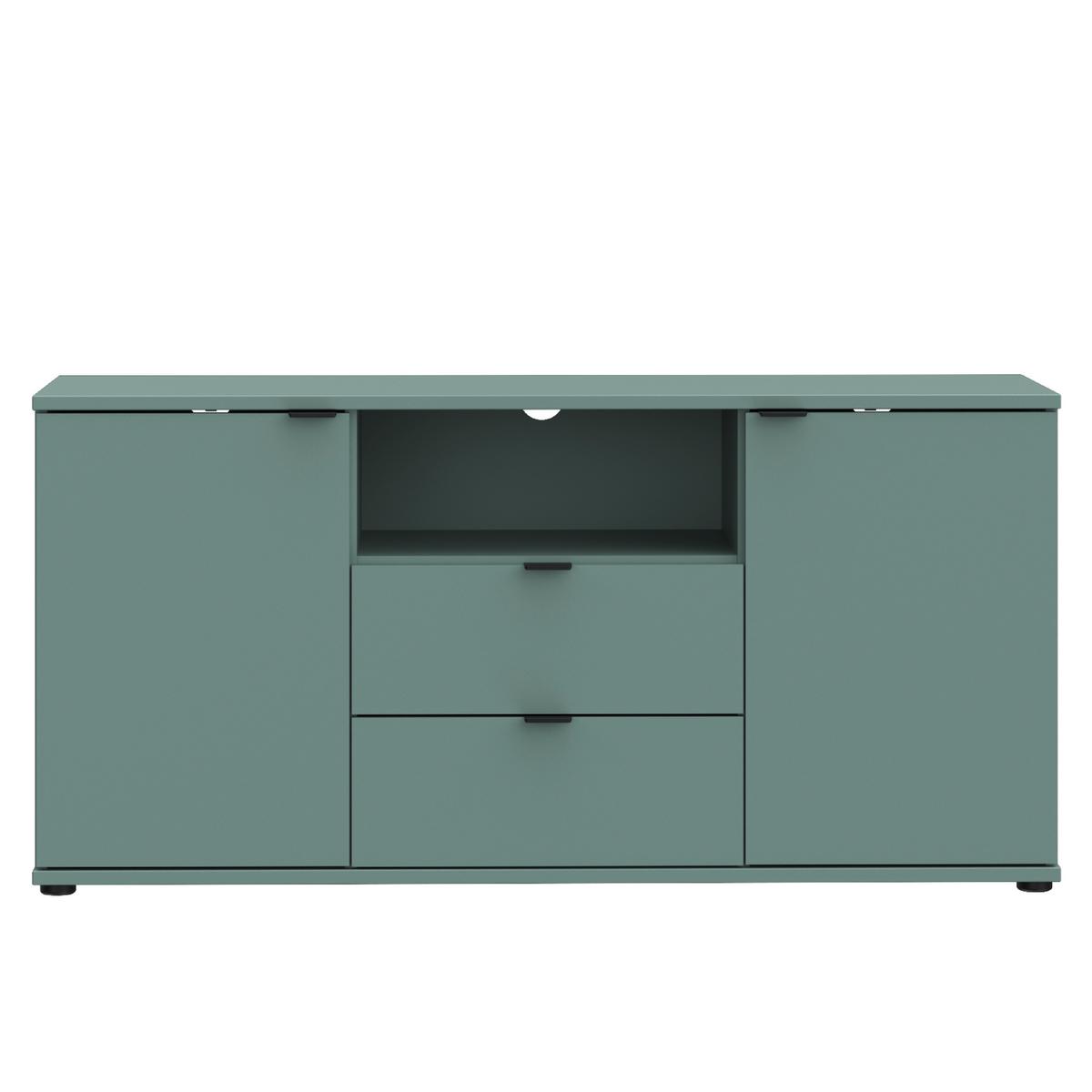 TV diel Ganymede, šalviovozelená, š: 130cm - čierna/šalviovozelená, Modern, kov/kompozitné drevo (129,8/63,1/41,3cm)