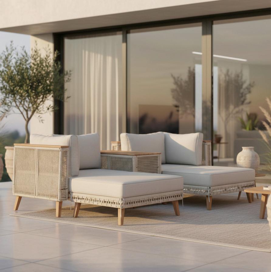 TERASOVÁ SEDACIA SÚPRAVA MARILOU - krémová/svetlosivá, Modern, kov/drevo - Bessagi Garden