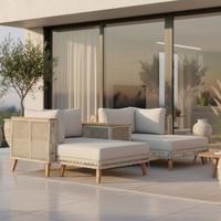 TERASOVÁ SEDACÍ SOUPRAVA MARILOU - krémová/světle šedá, Moderní, kov/dřevo - Bessagi Garden