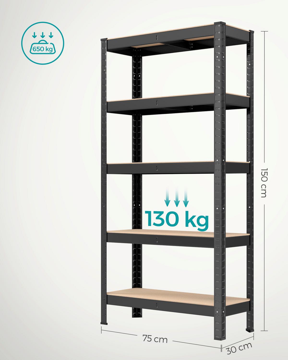 Schwerlastregal Shelving Schwarz B: 75 cm - Schwarz, Basics, Holzwerkstoff/Metall (75/150/30cm)