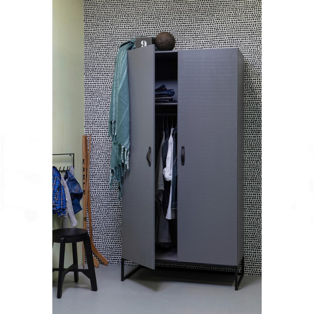 Drehtürenschrank Morris, Grau/schwarz B: 100 Cm - Grau, Design, Holz (100/195/53cm) - Livetastic