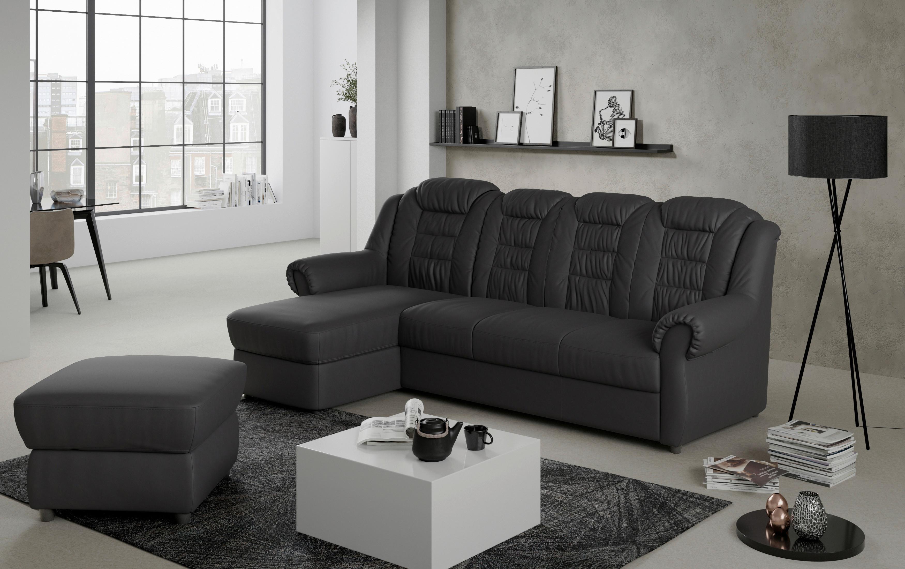 Ecksofa Boston Schwarz Lederlook - Schwarz, KONVENTIONELL, Textil (165/262cm) - Livetastic