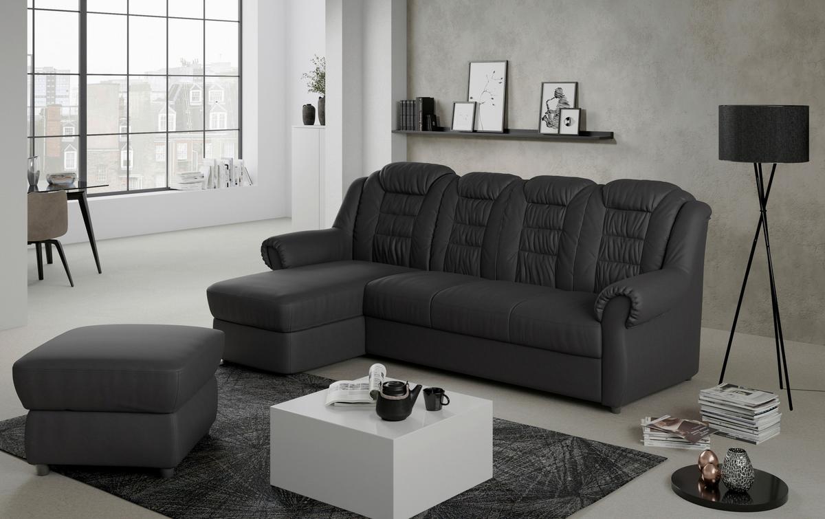 Ecksofa Boston Schwarz Lederlook - Schwarz, KONVENTIONELL, Textil (165/262cm) - Livetastic