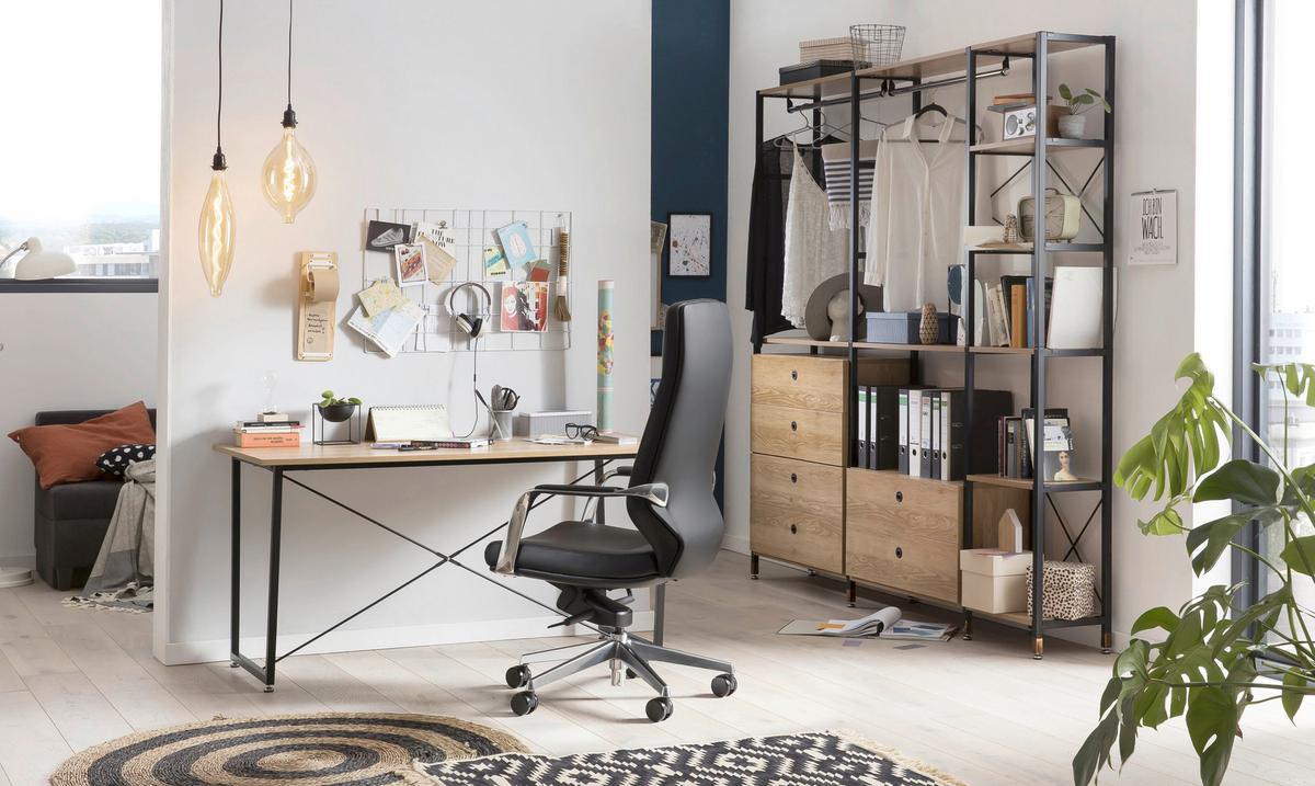 Esstisch Schwarz, Naturfarben L: 140cm - Schwarz/Naturfarben, Design, Holzwerkstoff/Metall (140/70/73cm) - Livetastic