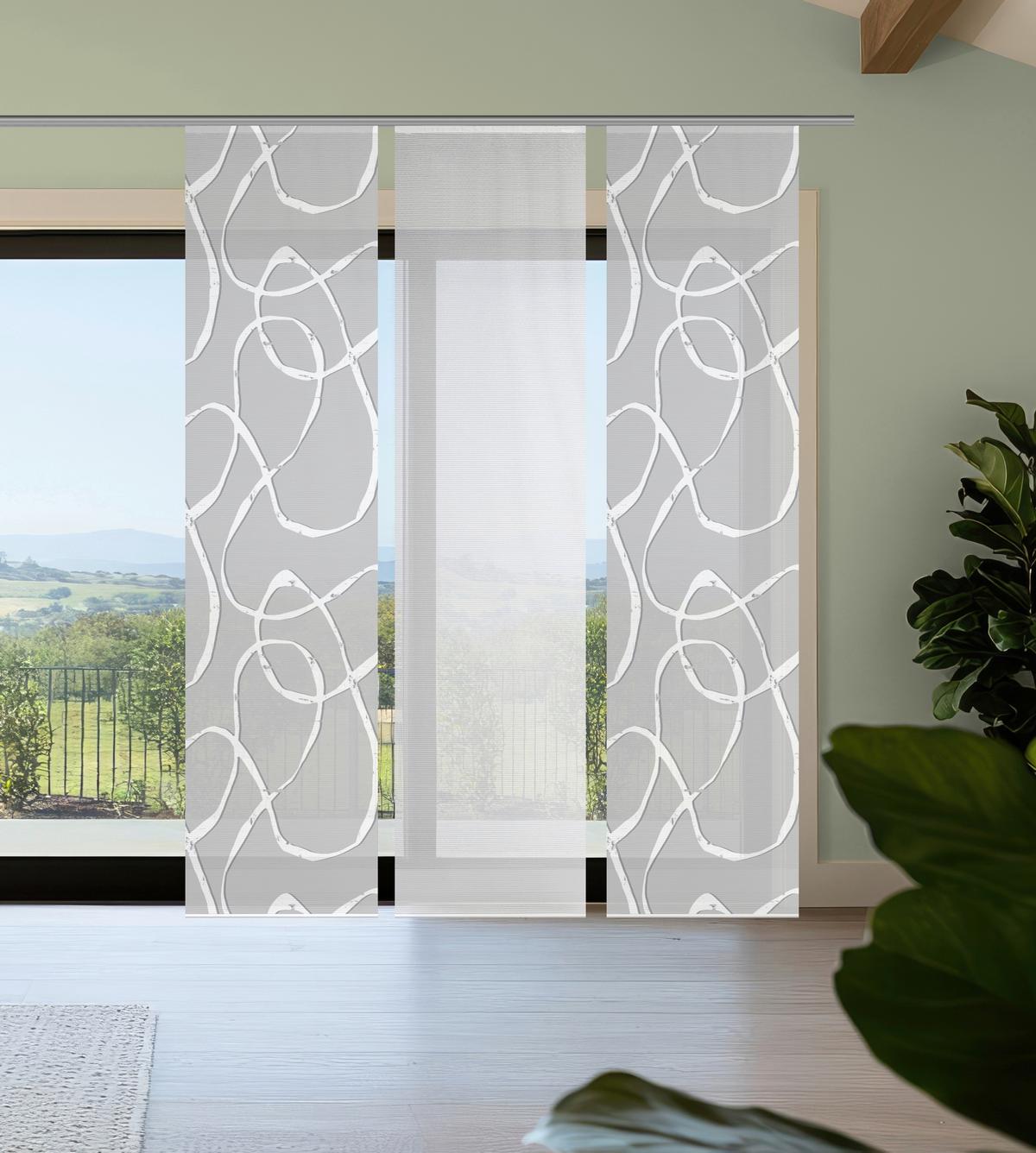 Flächenvorhang Ophelia 3er Set - Hellgrau/Weiß, KONVENTIONELL, Textil (60/260cm)