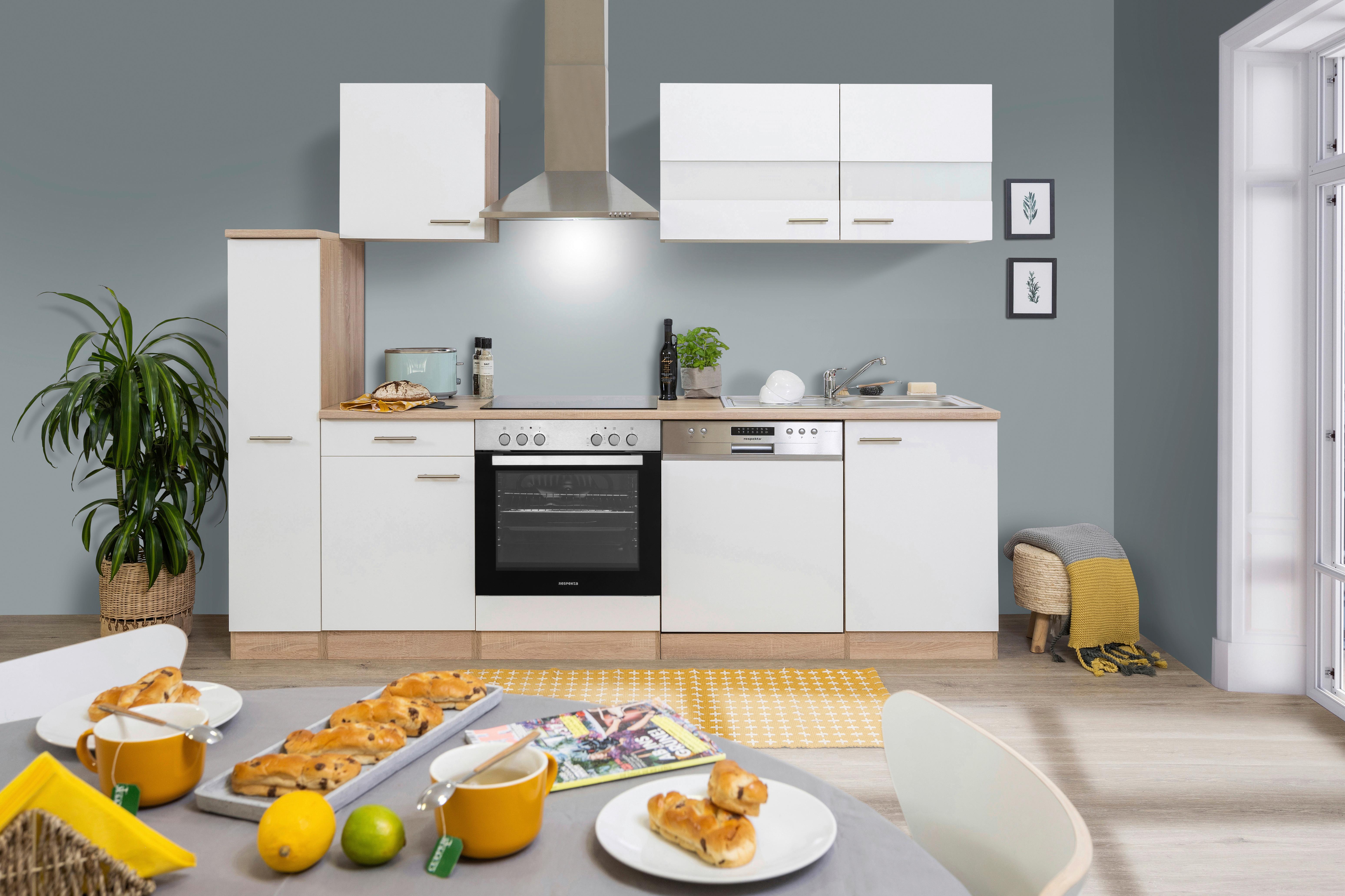 Küchenblock Merle Küchenblock 250 Cm - Eichefarben/Weiß, Basics, Holzwerkstoff (250cm) - Respekta