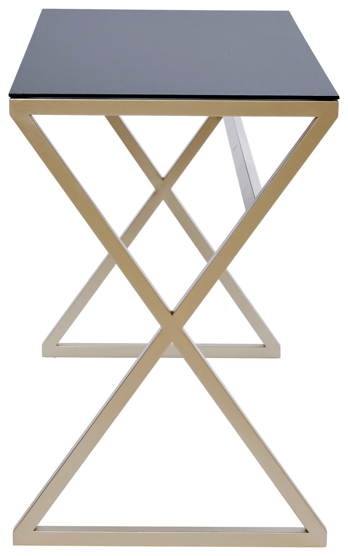 Schreibtisch B 50cm H 72cm Xtra Desk, Schwarz - Goldfarben/Schwarz, MODERN, Glas/Metall (110/50/72cm) - Livetastic